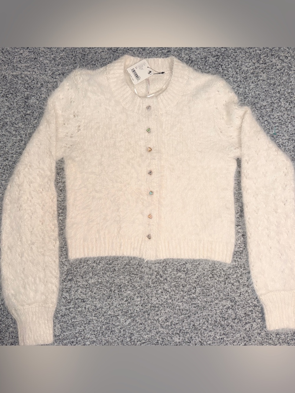 NWT Free People XS White Embellished Gemstone Sweater ORIGINAL: 168